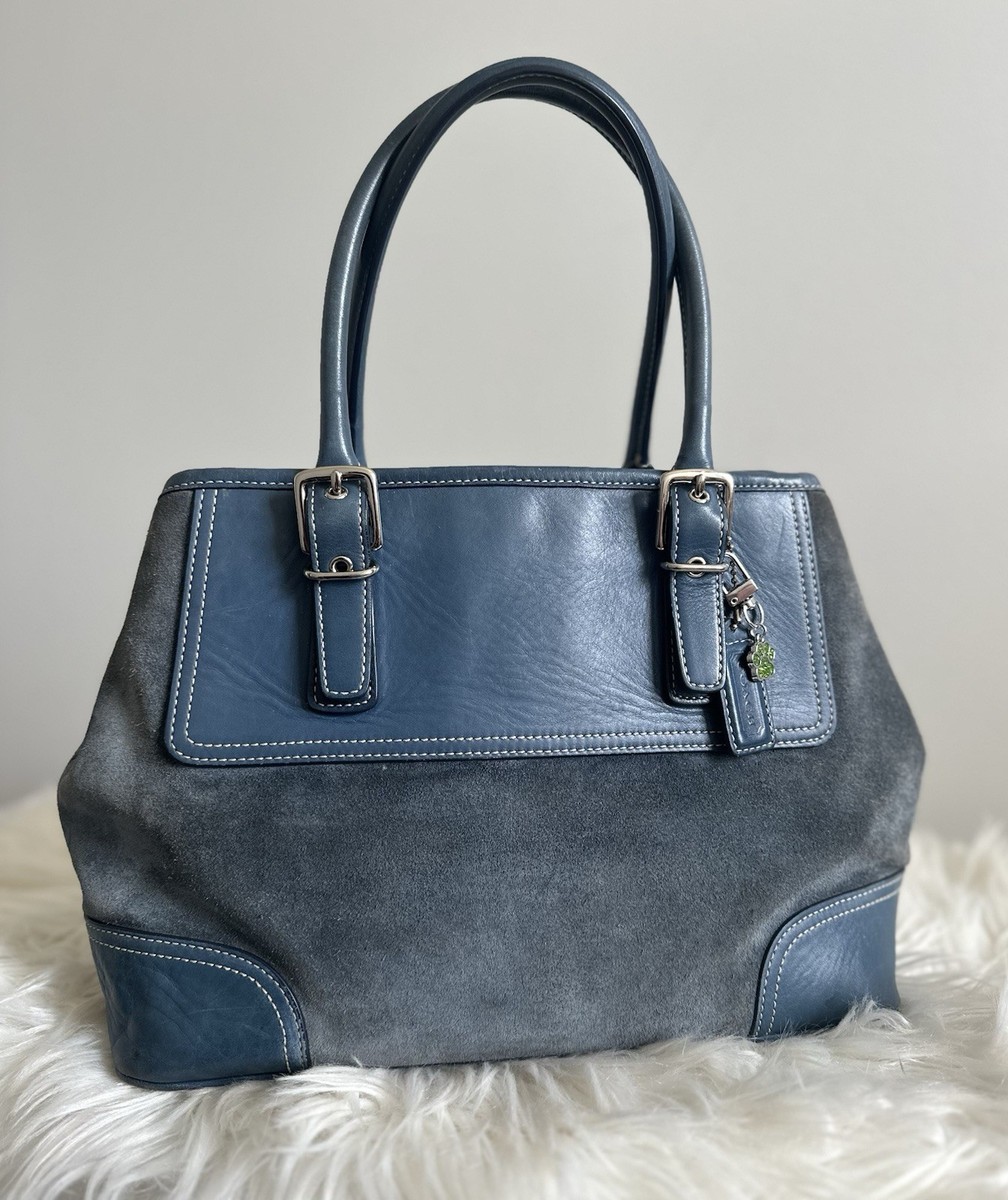 Vintage Coach Hamptons Satchel Y2K Blue Suede Leather Shoulder