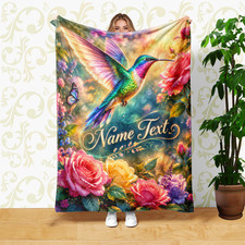Hummingbird Roses Butterfly Rainbow Coral Fleece Blanket Personalized