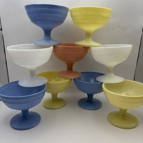 Vintage Hazel Atlas Platonite Sherbet Cups  Set of 9 Pastel MCM Dessert 1950s