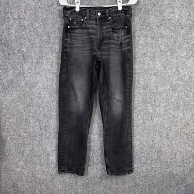 American Eagle Ankle Straight Jeans Womens Size 6 Black Super High Rise