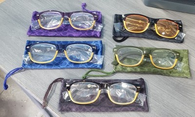 SET OF 5 JOY MANGANO +3.50 READERS W/ CARRY POUCH, BLACK/BROWN/BLUE/PURPLE/GREEN