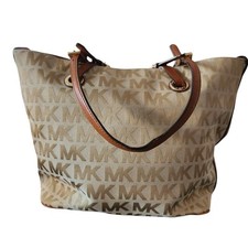 MICHAEL KORS by MICHAEL KORS Women's Beige/ Brown/Gold MK Jacquard Grab Bag Tote