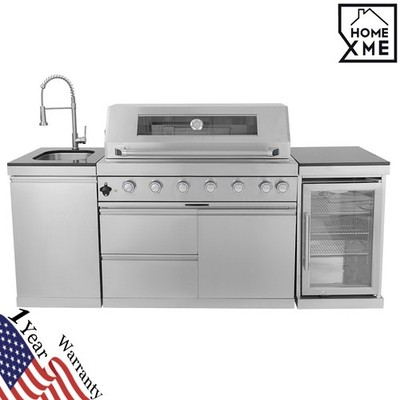 44'' 6-Burner Barbecue Island Grill w/ Cooler & Sink 85000BTU LPG Outdoor Kitchen