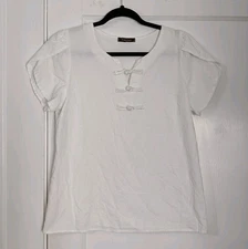 Falechay Women's Top White Coastal Tunic Blouse Size Medium 100% Cotton Beach