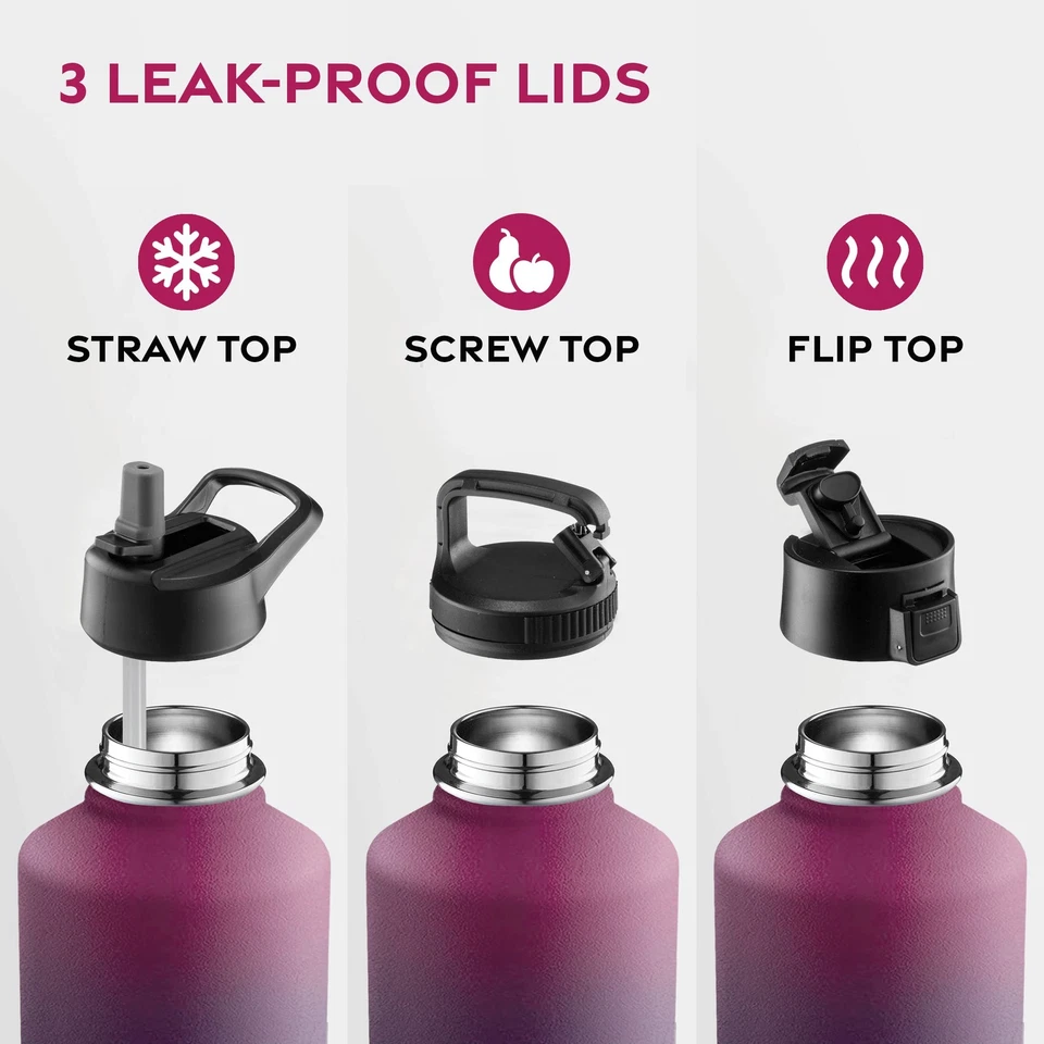 Botella de agua aislada púrpura soñadora de 64 onzas con tapas y mango a prueba de fugas Foto 4 de 4