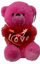 Pink Plush Bear with Heart Love Printed on it for Gifting 7" Tall