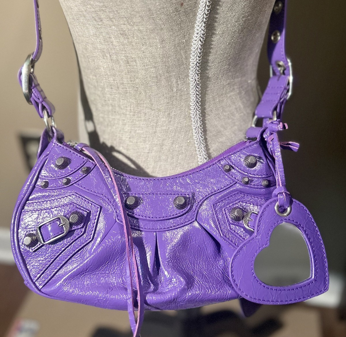 Balenciaga Le Cagole Authentic Purple Leather XS Shoulder
