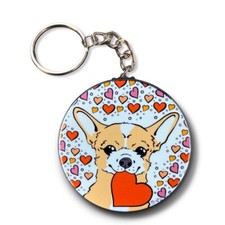 Chihuahua Dog Heart Pattern Valentines Day Keychain Handmade Art Gift Accessory
