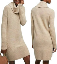 Anthropologie Sonoran Sweater Dress Wool Alpaca Blend Tan Sz S Cowl Neck