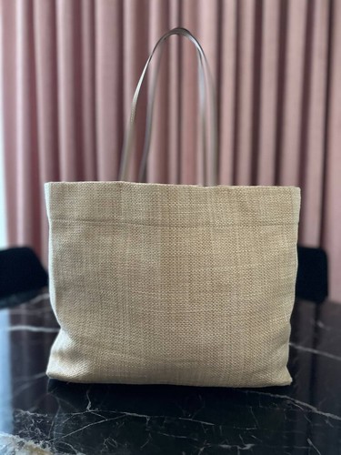 PRADA Logo Print Raffia Tote Bag Shoulder Tote Leather Natural Beige Size XL - Picture 16 of 23