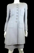 Chanel Vintage 1997p 2 Pc. Blue Tweed Logo Button Coat & Dress Set Sz.38