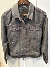 Guess Women’s Size Large L Denim Jacket Gray Pink Silver Dress Coat Biker