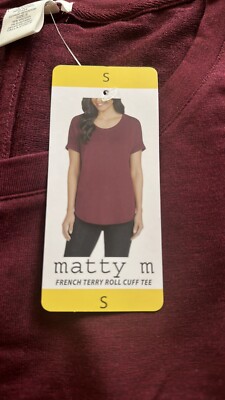 Matty M Women's French Terry Tee Roll Cuff Short Sleeve T Shirt S1