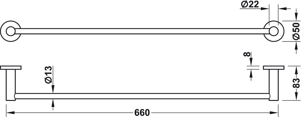 Häfele Toallero de Barra Redondo Toalla Barandilla Montaje en la Pared 660MM - Imagen 4 de 4