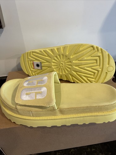 yellow laton ugg slides