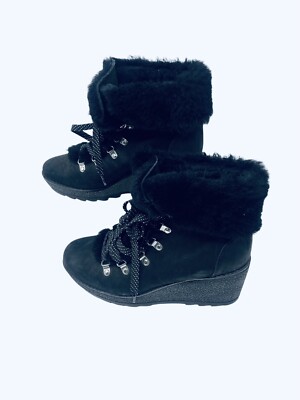 J Crew Women's Nordic Wedge Winter Boots Fur Lined Black size M Style  K2901