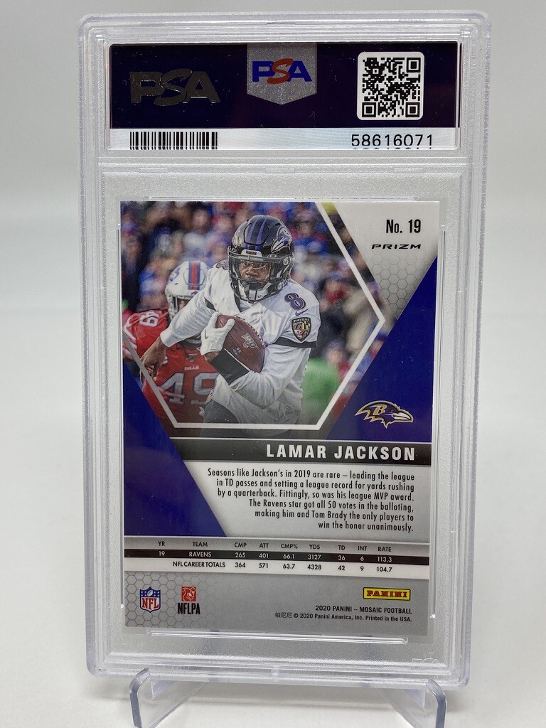 2020 Panini Mosaic #19 Lamar Jackson Green Mosaic - PSA 10 view 12