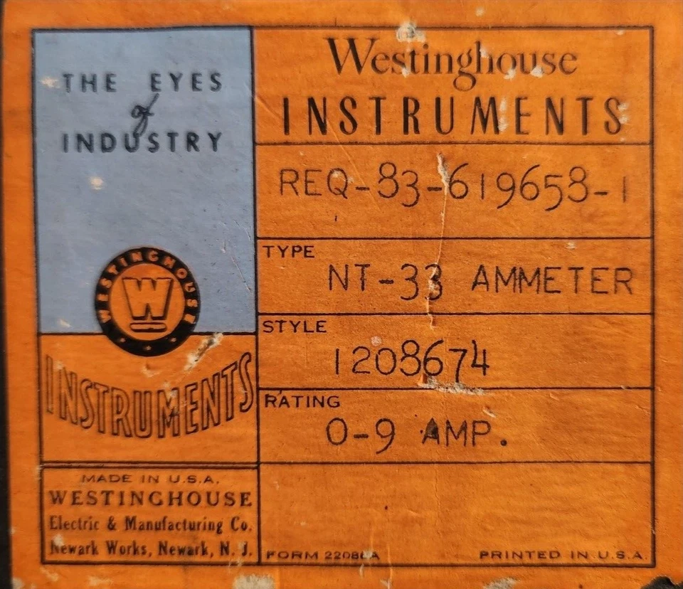 WESTINGHOUSE modelo NT-33 AMPERÍMETRO tipo REQ. Componente de rádio amador 83-61965 0-9 amperes - Imagem 2 de 4