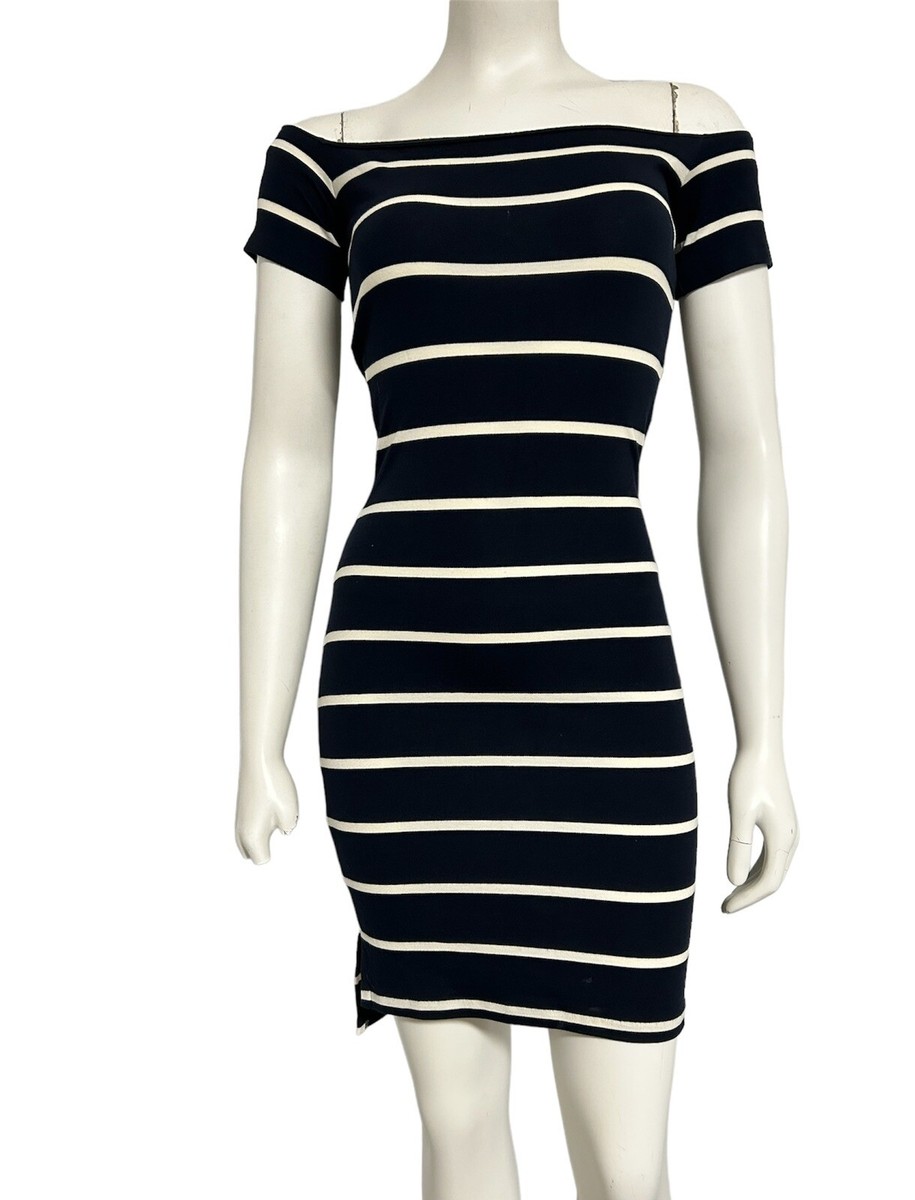 A/X Armani Exchange striped navy blue white off shoulder bodycon dress XXS  | eBay