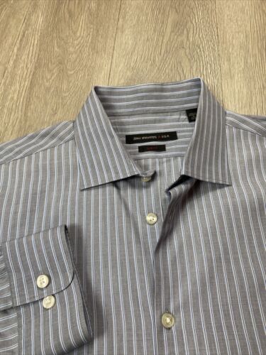 John Varvatos Button Down Shirt Mens 16 32/33 Gray Striped Slim Fit