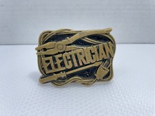 Vtg Electricians Solid Brass Belt Buckle - Baron Buckles 1980 Tools Of The Trade