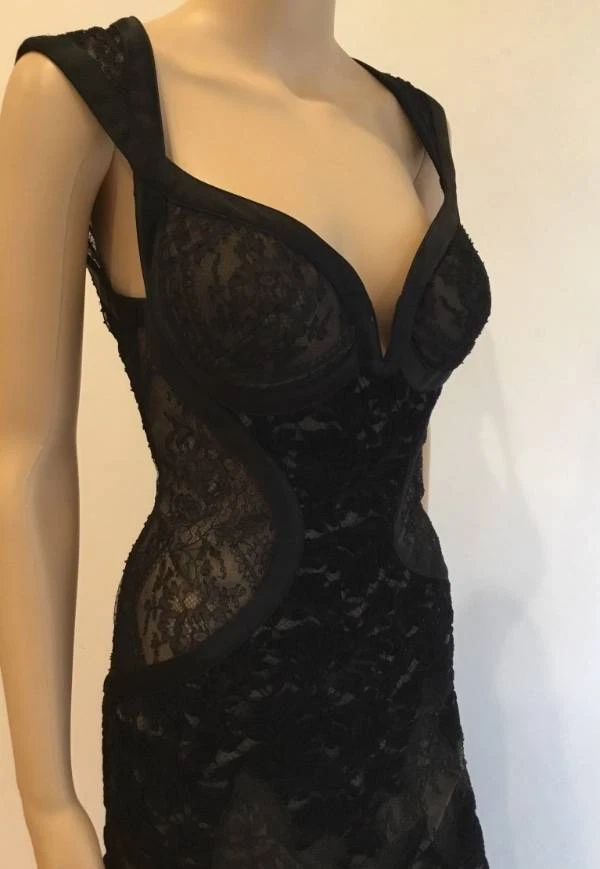 ABITO VERSACE FW 2005 RUNWAY TRASPARENTE IN PIZZO TAGLIA IT 42