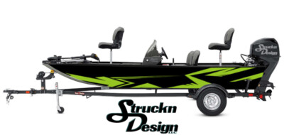 Boat Wrap Black Green Vinyl Graphic Decal Kit Fish Fishing Abstract Line Zig-Zag