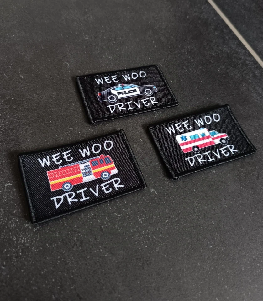 MARKENLOS Wee Woo Feuerwehr/Rettungswagen/RTW/Polizei Fahrzeug Moral Patch Aufnäher