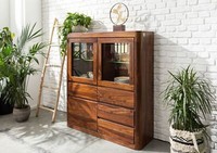 Highboard Modern Massivholz Schrank Sheesham Kleine Vitrine Holz Massiv 128X145