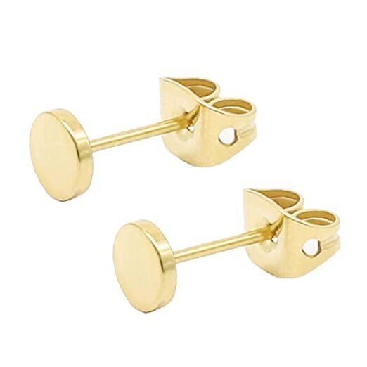 Titanium Flat Dot and Ball Stud Earrings Hypoallergenic for Women Men 6mm Gold