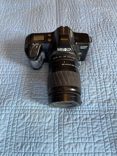 Minolta Maxxum 3000i SLR film camera with Photoco MC 1.7x M/AFi lens WORKING