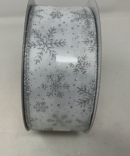 Glitter Wired Snowflake Ribbon JUMBO White Silver 2.5" x 80' Sparkle Trim