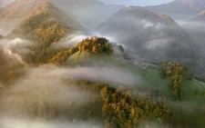 Landscape mist nature aerial view mountains fall forest Custom Gaming Mat Desk