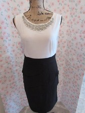 AA STUDIO AA, WOMEN'S Black/Ivory Polyester Sleeveless Beaded Tea Dress, Sz 8