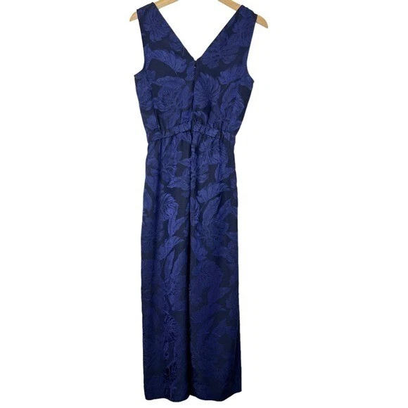 J. Crew Jumpsuit Womens Floral Jacquard Wide Leg V-Neck Sleeveless Blue  Size 0