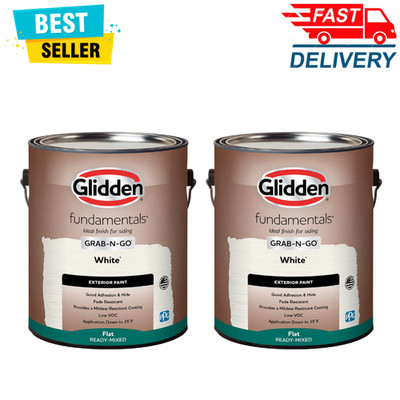 (Pack of 2) Glidden Fundamentals Exterior Paint, White, Flat, 1 Gallon, Durable