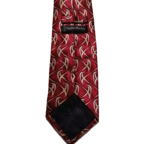 Stanley Blacker Men Tie Necktie Red Abstract 100% Silk Tied Woven Classic 58" L - Picture 2 of 4