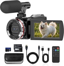 4K Camcorder Video Camera, Vlogging Camera External Mic Flip Screen Digital Zoom