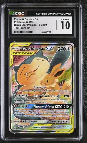 CGC 10 GEM MINT Eevee & Snorlax GX 2019 Black Star Promos SM169 Pokemon Card