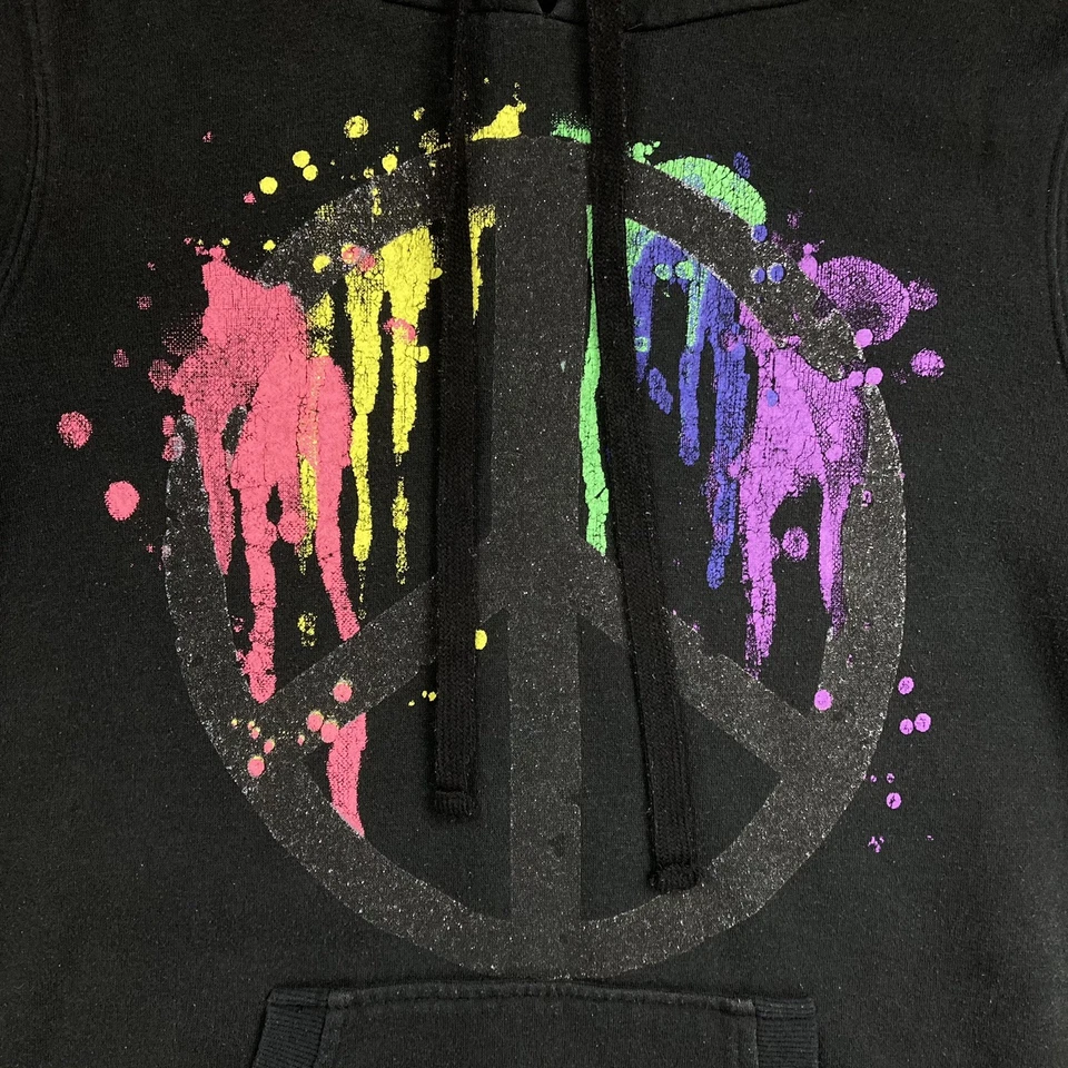 Sudadera con Capucha Hard Candy Símbolo de la Paz Niñas M 7-9 Negra Multicolor Pintura Salpicaduras Bling Foto 3 de 4