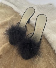 Fifi Chachnil Marabou Feather High Heel Mules in Black EU 37