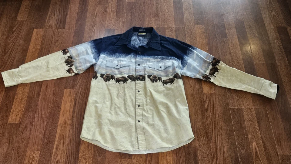 Vintage Panhandle Slim L Western pearl snap Shirt Bison American buffalo Mens - Image 2 of 4