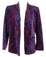 Purple Paisley Velour Blazer Womens 10 Tan Jay Jacket Vintage Oui Petites Nygard