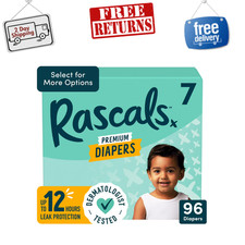 Rascals Premium Baby Diapers Size 7, 96 Count, Ultra Absorbent Overnight, Unisex