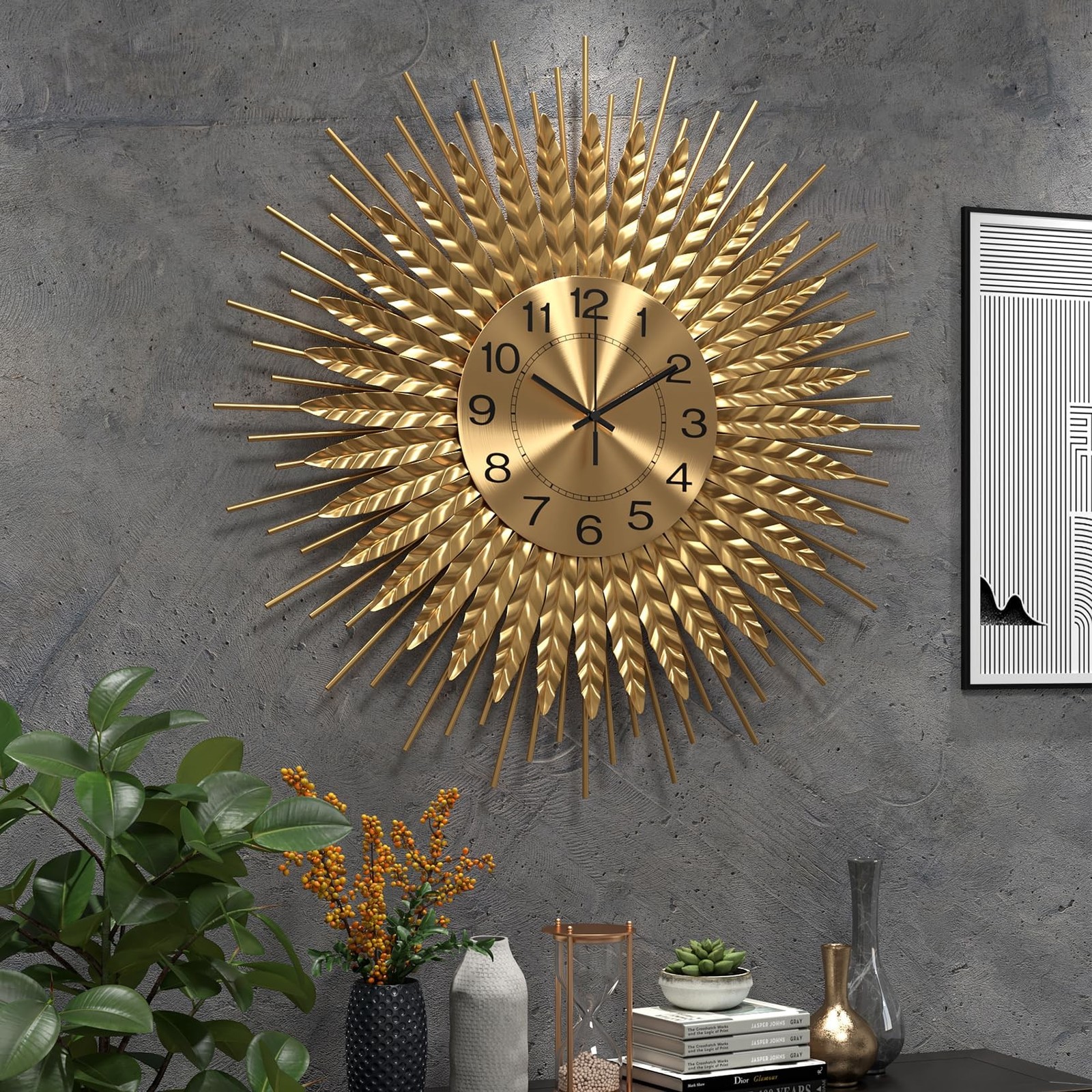 Modern Large Wall Clock Decorative Metal Mid Century Wall Clocks, Gold Big Si...