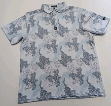Bad Birdie Polo Shirt Mens XL White/Blue Floral Golf Performance Stretch Casual