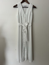 Nine West white womens flowy Dress Button Front Belted Midi VNeck Sleeveless XS