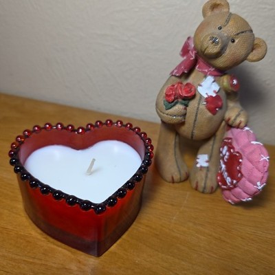 Vtg DanDee Bear ''Be Mine'' Figurine & Candle Valentine's Day Decor Cottagecore