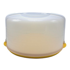 Tupperware Large Round Cake Taker Pie Carrier Dual Sided Tray Yellow