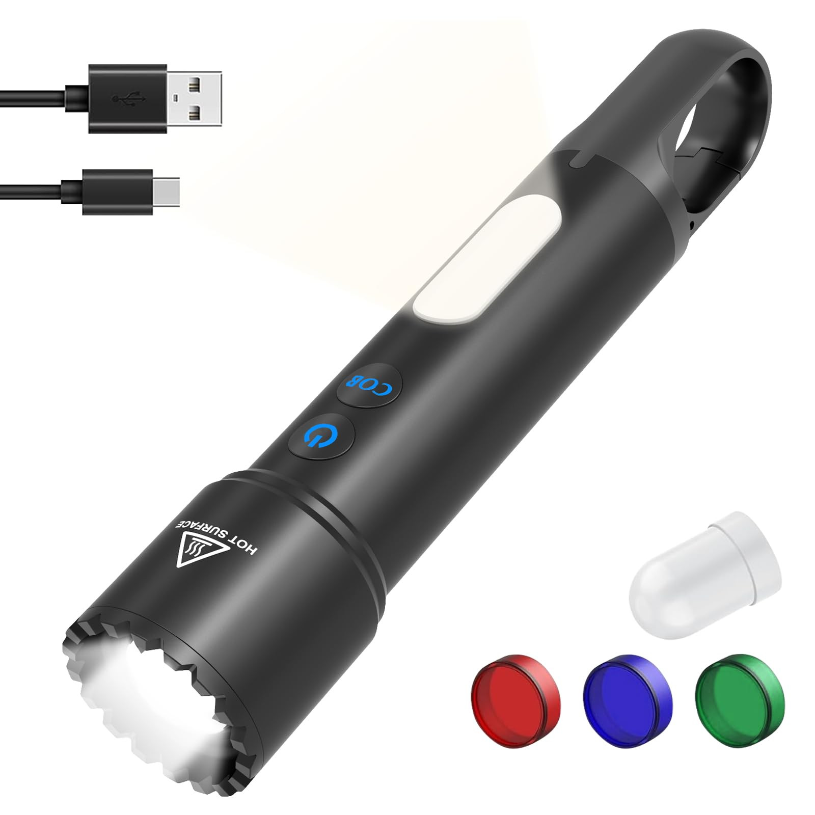 Rechargeable High-Lumen LED Tactical Flashlight with COB Light